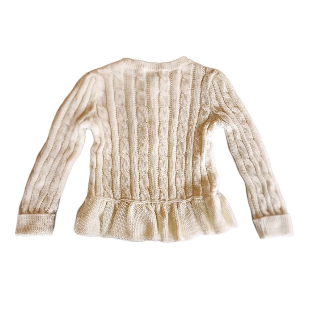 Ralph Lauren Cardigan Sweater Toddler Girl 24M Ivory Cable Knit Peplum Pink Pony - Picture 3 of 9